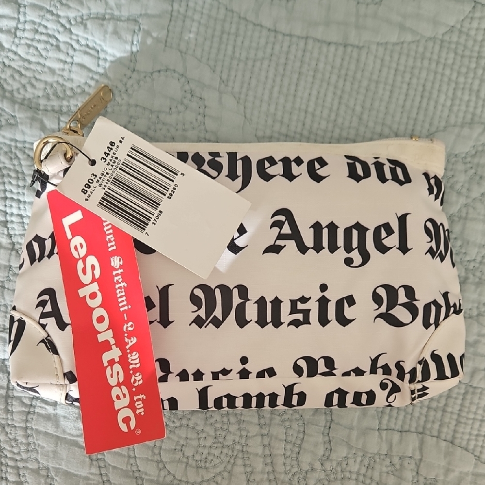 NWT Y2K L.A.M.B. Gwen Stefani Lesportsac Black White Nylon Magic Makeup Pouch